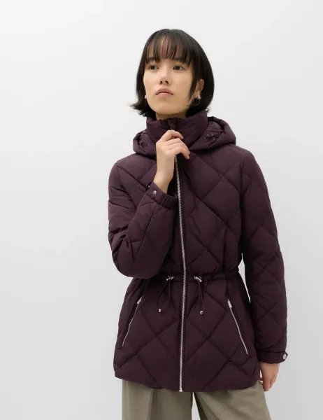 Marks & Spencer Feather & Down Diamond Quilted Hooded Jacket Aubergine