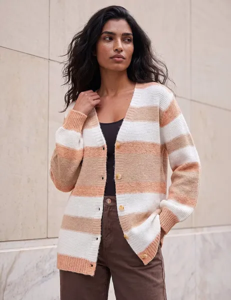 Roman Striped Cardigan Orange Mix