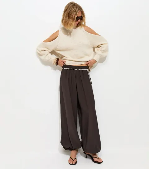 Women's Dark Brown Cuffed Leg Trousers