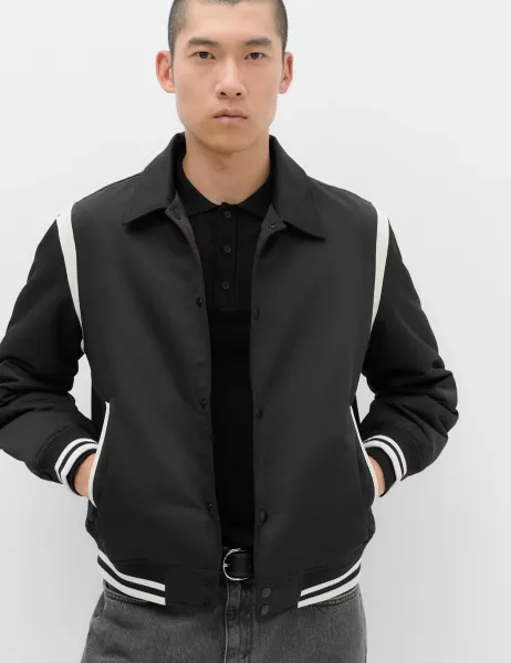 Marks & Spencer Satin Padded Varsity Bomber Jacket Black