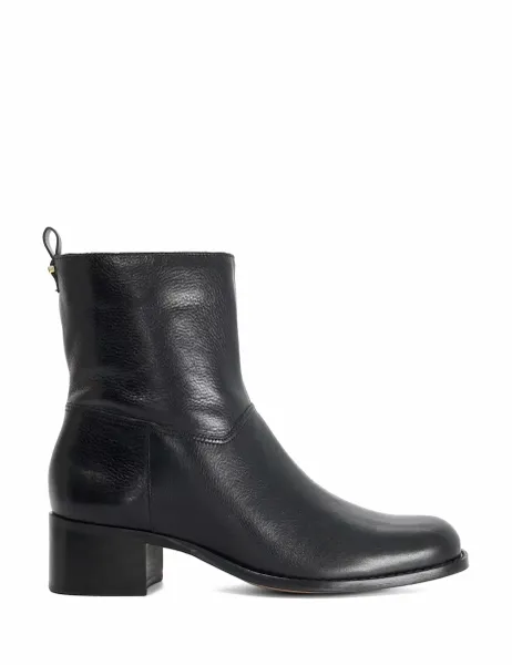 Dune London Leather Block Heel Ankle Boots Black