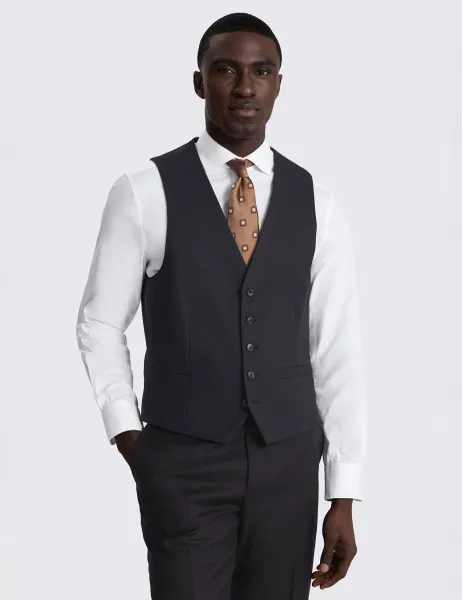 Moss Tailored Fit Pure Wool Twill Waistcoat Navy