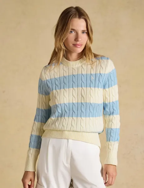 Joules Pure Cotton Striped Cable KnitJumper Cream Mix