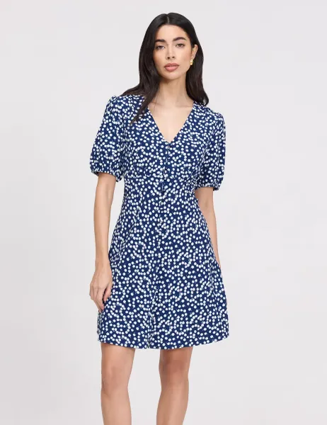 Finery London Printed V-Neck Mini Tea Dress Navy Mix