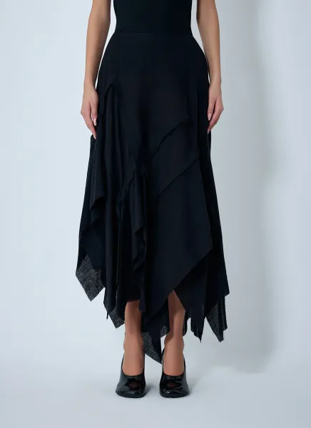 Gauzed Frilled Midi Skirt
