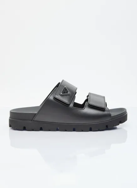 Logo Plaque Leather Slides