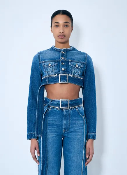 Crop Denim Jacket With Zip-Belt