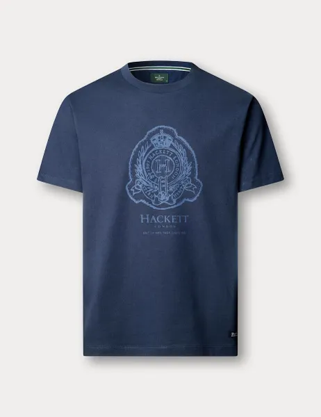Hackett Pure Cotton Crew Neck Logo Graphic T-Shirt Navy Mix