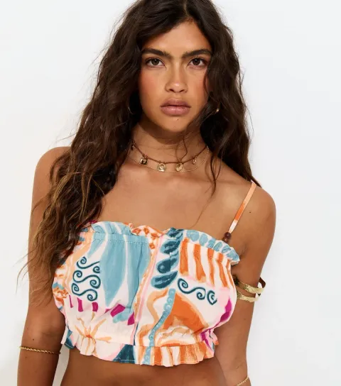 Women's Multicolour Crepe Printed Cropped Cami Top