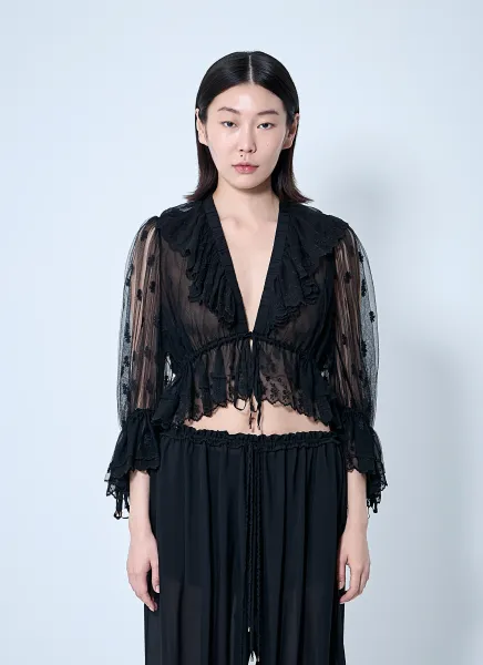 Embroidered Lace Ruffle Top