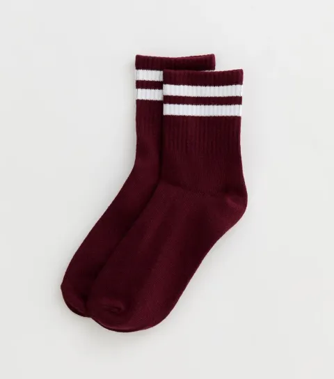 Burgundy Stripe Tube Socks