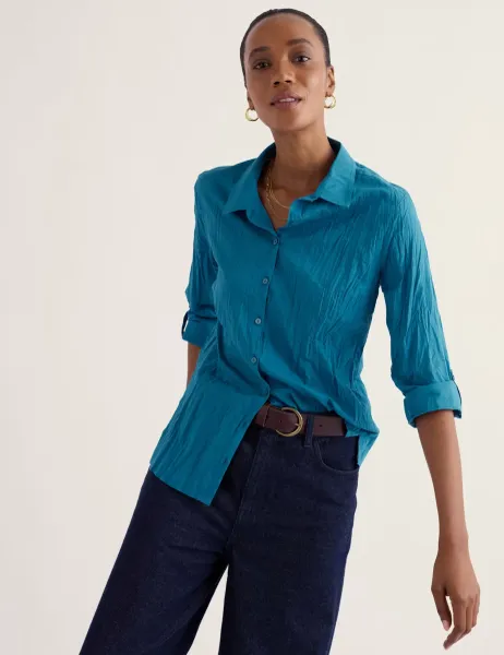 Seasalt Cornwall Cotton Collared Straight Fit Shirt Teal