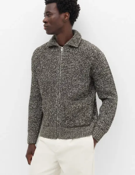 Marks & Spencer Cotton Blend Zip Up Knitted Jacket Chocolate Mix