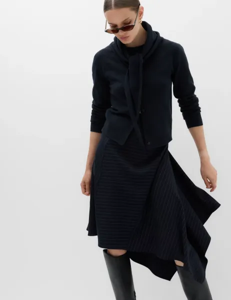 Marks & Spencer Pinstripe Midi Asymmetric Skirt Navy Mix