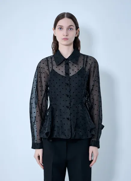 Flocked Organza Peplum Shirt