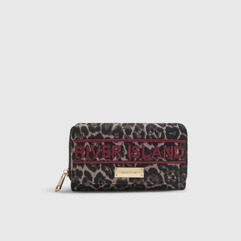 River Island Leopard Jacquard Logo Flap Purse
