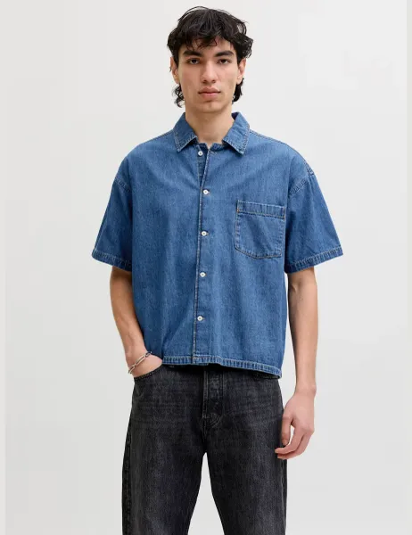 Jack & Jones Regular Fit Short Sleeve Denim Shirt Blue Denim