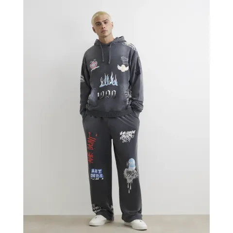 River Island Wide Leg Scribble Joggers