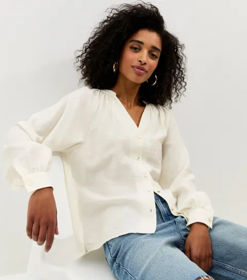 Women's Cream Flowy Raglan Sleeve Blouse