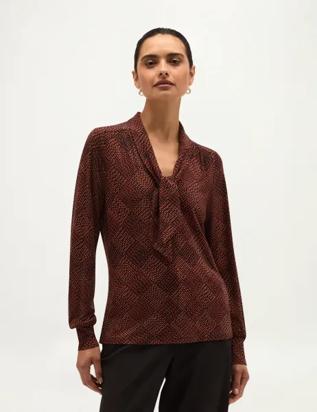 Hobbs Printed Tie Neck Blouse Black Mix