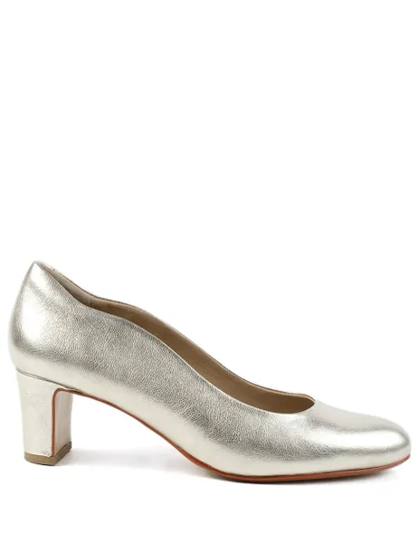 Jones Bootmaker Leather Metallic Block Heel Court Shoes Gold