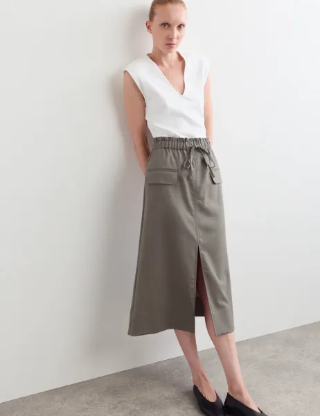 Jaeger Wool Rich Midi Utility Skirt Charcoal