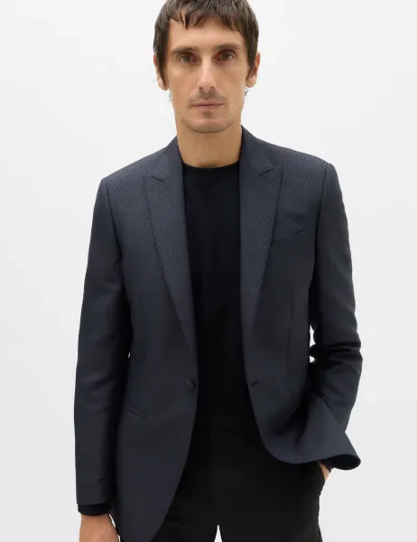 Marks & Spencer Zig Zag Jacquard Pattern Evening Blazer Navy