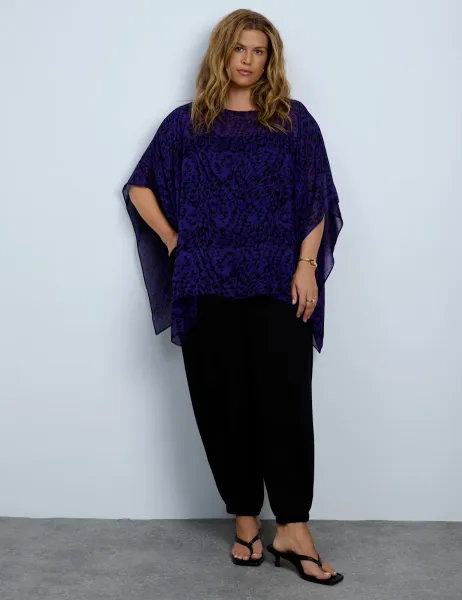 Live Unlimited London Printed Slash Neck Top Purple Mix