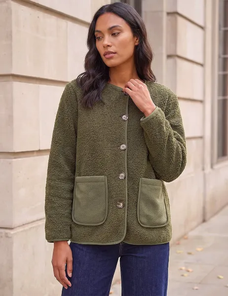 Roman Fleece Pocket Front Cropped Jacket Khaki Mix