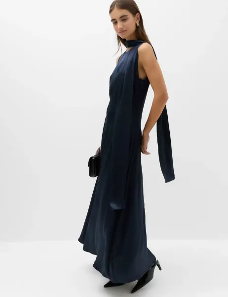 Marks & Spencer Satin Scarf Detail Satin Midaxi Column Dress Petrol