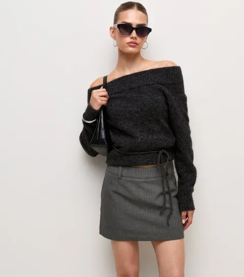 New Look Women's Grey Pinstripe Pelmet Mini Skirt