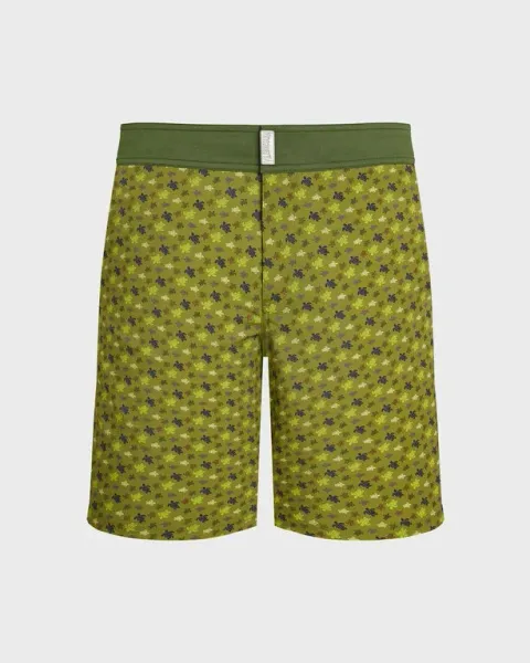Vilebrequin Men Long Stretch Flat Belt Swim Shorts Micro Ronde Des Tortues