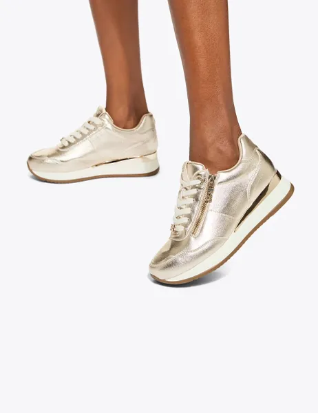 Kurt Geiger Lace Up Zip Detail Wedge Trainers Silver