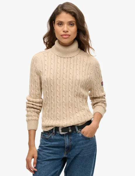 Superdry & Co Pure Cotton Cable Knit Roll Neck Jumper