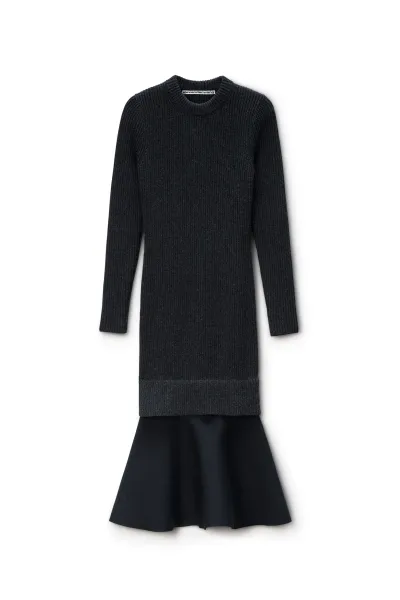 Ribbed Long-Sleeve Dress in Wool