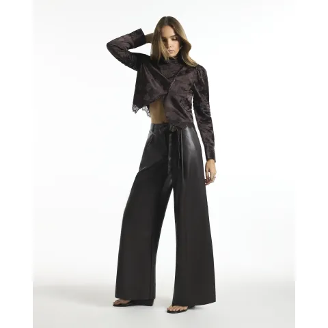 River Island Faux Leather Belted Wide Leg