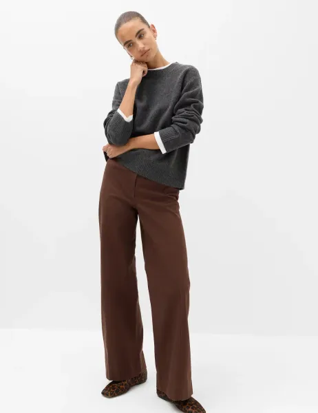 Marks & Spencer Pure Cotton Wide Leg Trousers Chocolate