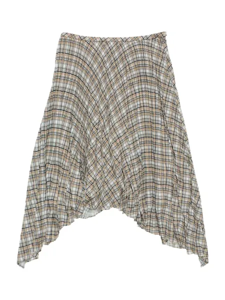 Women Long Checked Skirt Grey