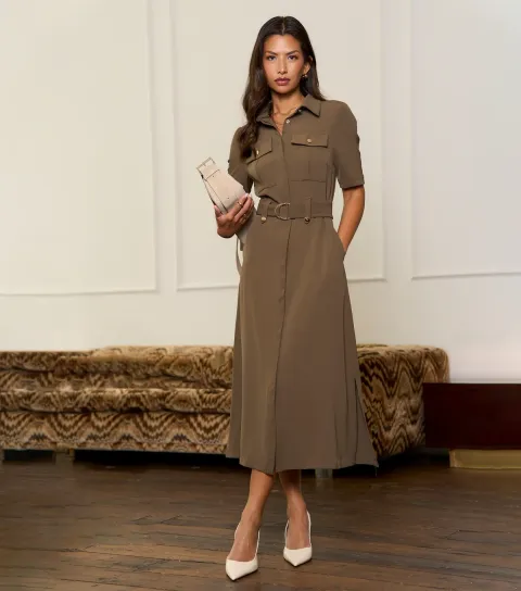 Women's Green Utility Shirt Dress