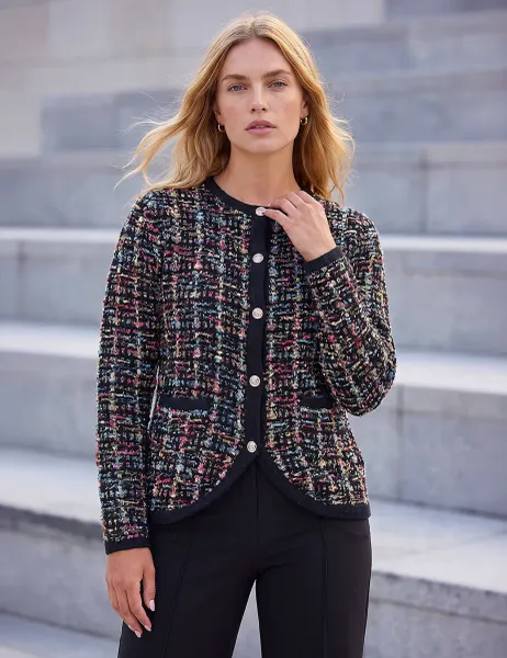 Roman Sparkly Tweed Cardigan Black Mix