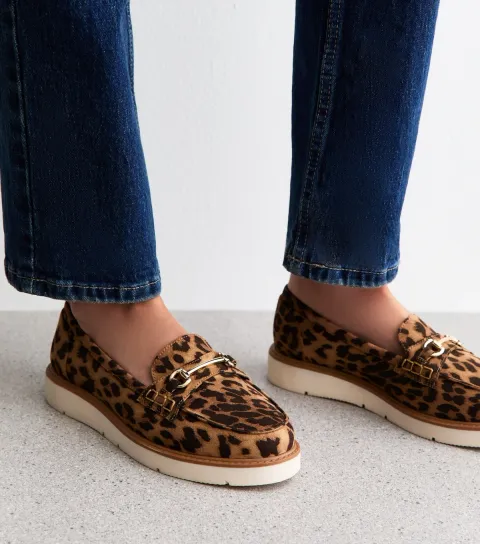Women's Wide Fit Brown Leopard Print Loafers