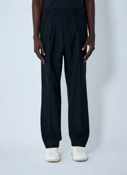 Wool-Blend Pinstripe Pants