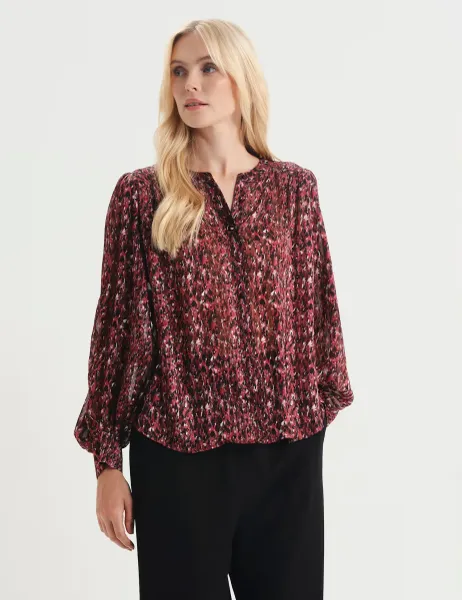 Finery London Chiffon Animal Print Button Through Blouse Burgundy Mix