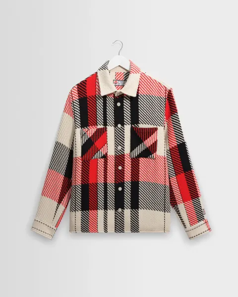 Whiting - Ecru and Red Camden Tempo Check Overshirt