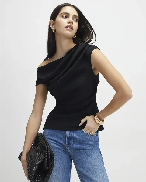 River Island Short Sleeve Drape Off Shoulder Top