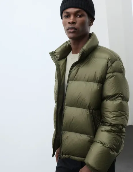 Autograph Feather And Down Funnel neck Puffer Jacket Dark Khaki