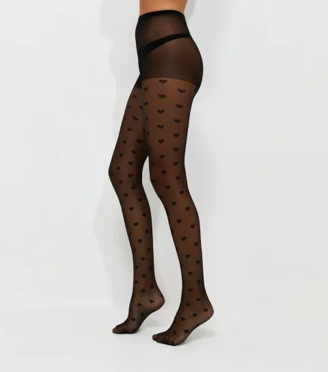 Black Heart Pattern Tights