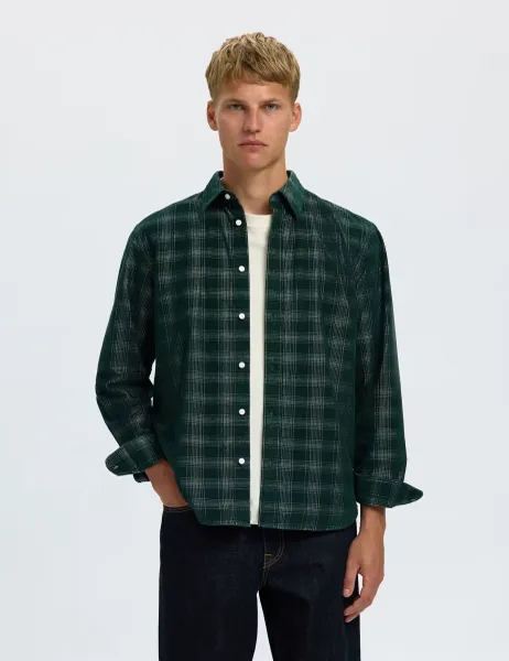 Selected Regular Fit Corduroy Check Shirt Dark Green
