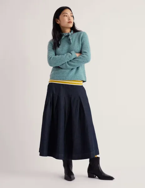 Seasalt Cornwall Denim Midi A-Line Skirt Navy