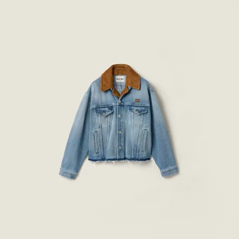 Washed denim and suede blouson jacket